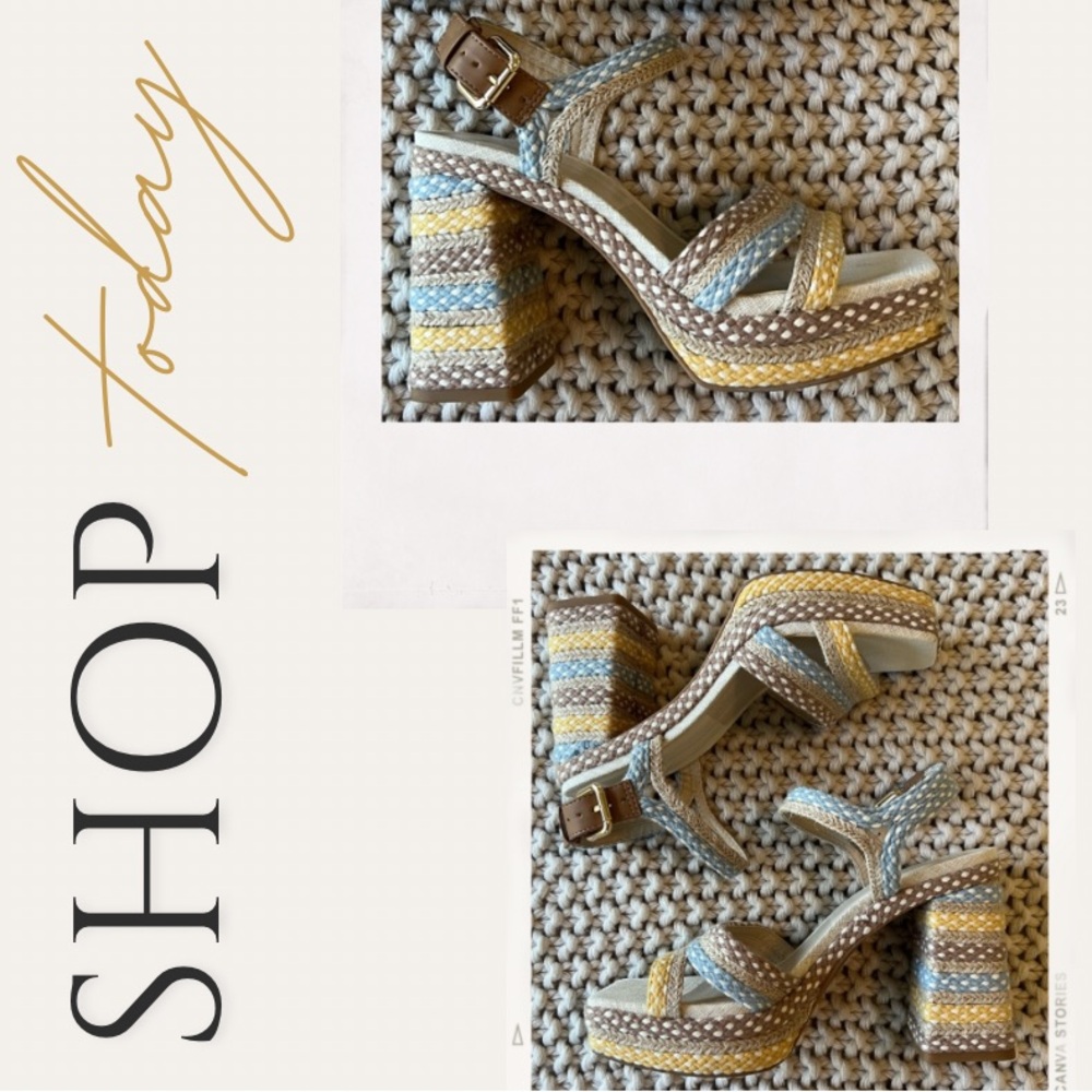 Citrus Multi Woven Heel (Yellow, Blue, Beige)
New (used once)